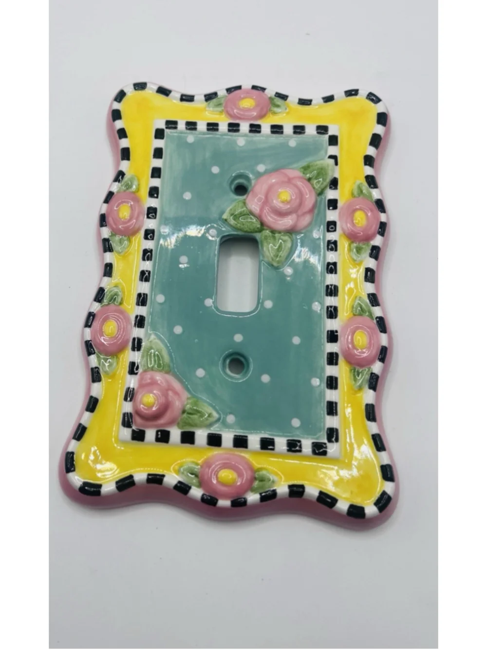 Mary Engelbreit Floral Light Switch Plate Cover Yellow Pink 2000 Ceramic Flowers